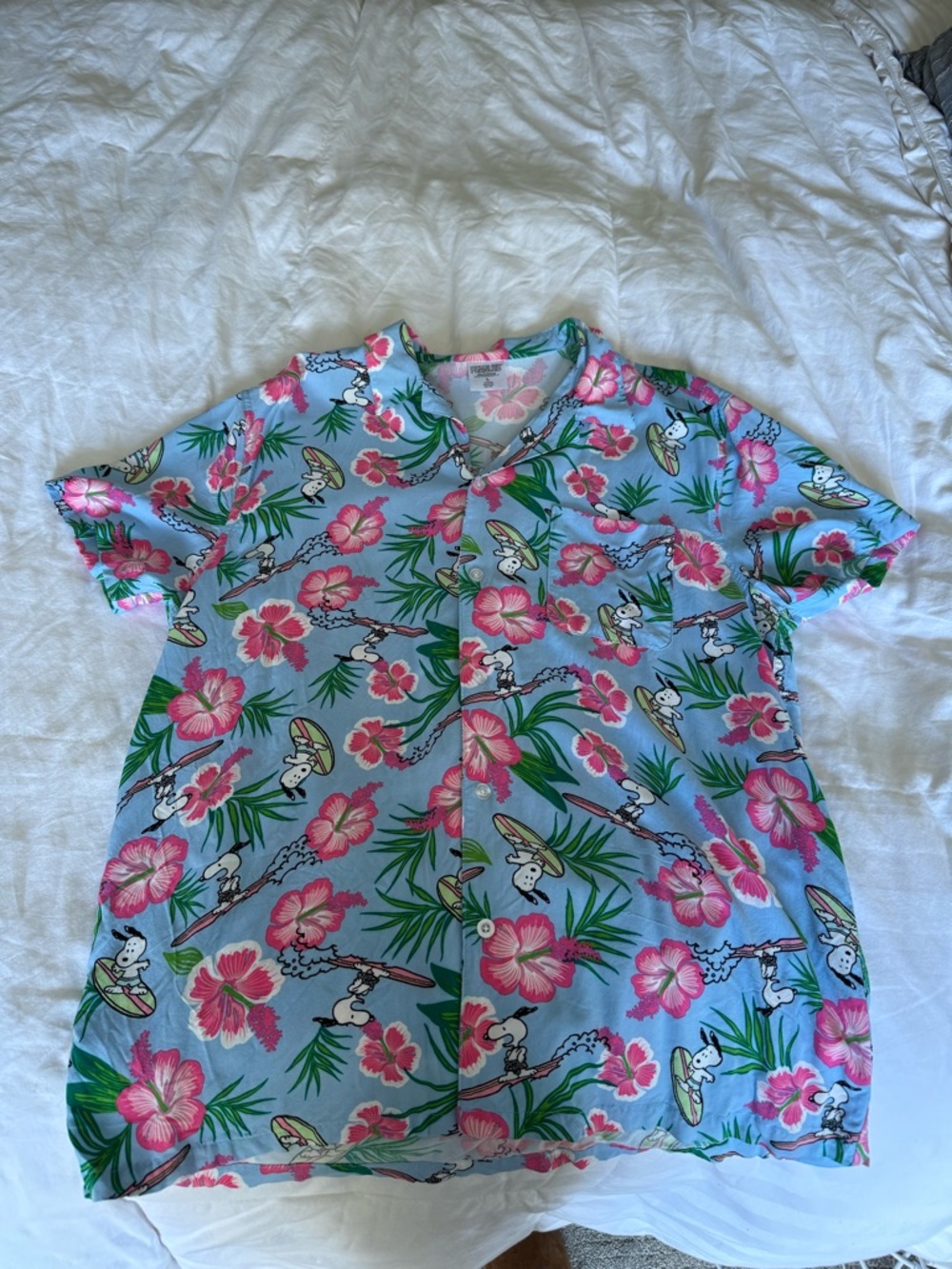 Peanuts Tropical Shirt - Blue with Pink Floral